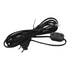 A black electrical power cord with a US two-prong plug, a matching black outlet connector, and a short tie-back wire, photographed on a plain white background.