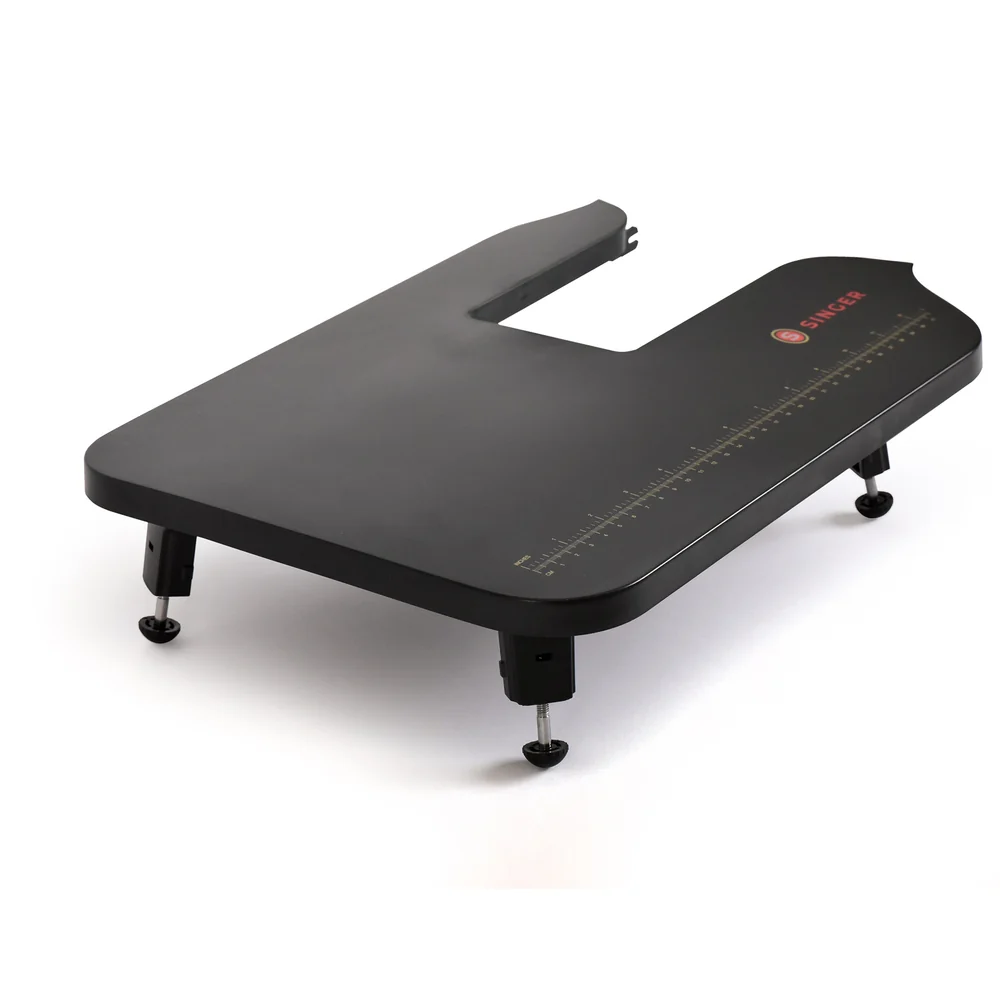 A black adjustable leveling table with four legs and a measurement scale printed on the top surface, shown on a clean white background.