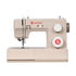 Singer Heavy Duty sewing machine in a warm beige color with white dials and a red logo, shown from a front-three-quarter angle on a white background.