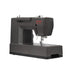 A dark gray Singer sewing machine with a built-in base, shown from a three-quarter angle on a solid white background.