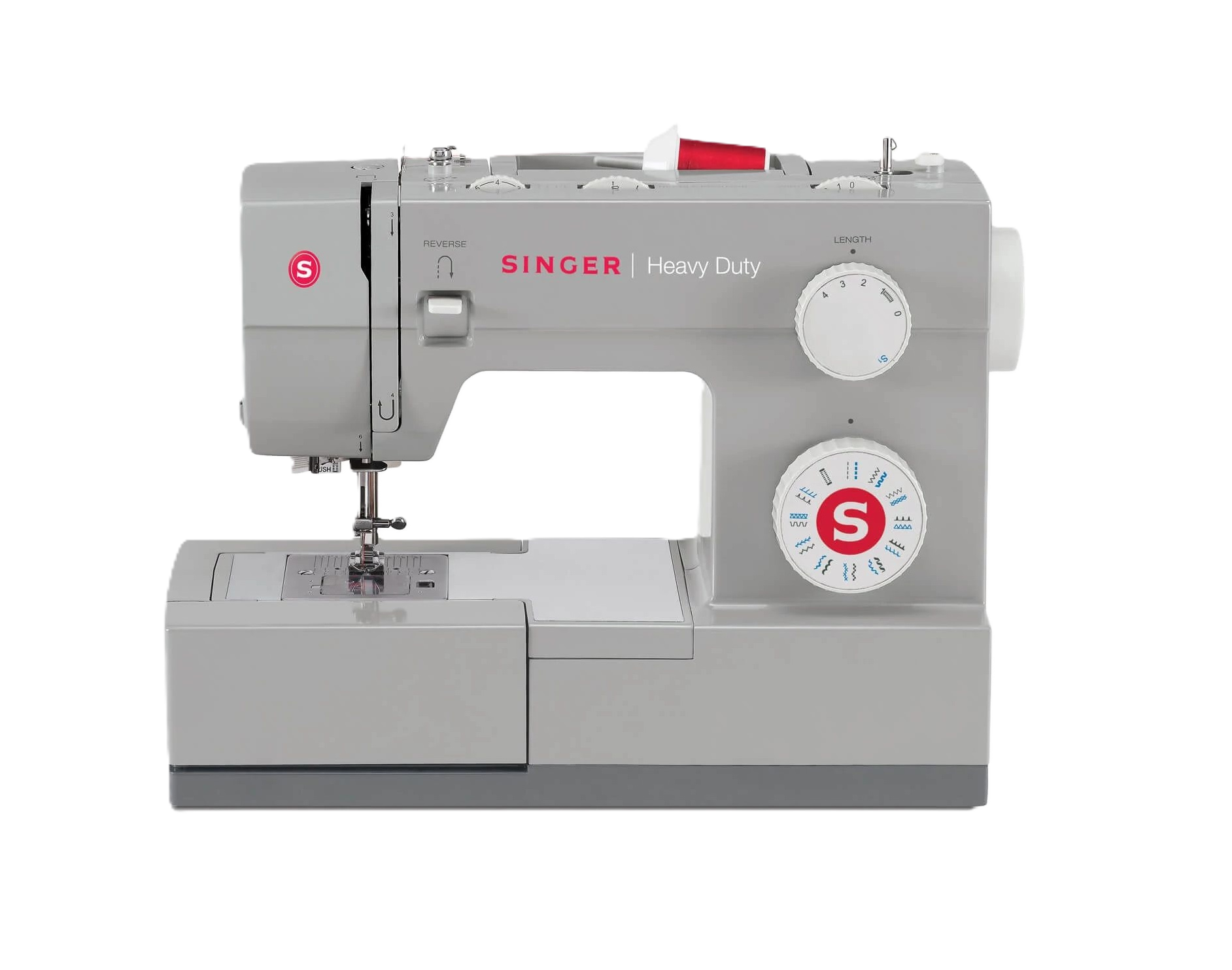 Singer heavy-duty sewing machine on a white background