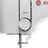 Close-up of a white sewing machine showing the rotary speed dial, metal needle clamp, and part of the red and gray SIGMA logo on a white background.