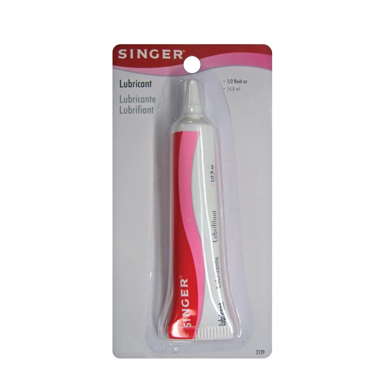 Singer lubricant tube in packaging on a white background