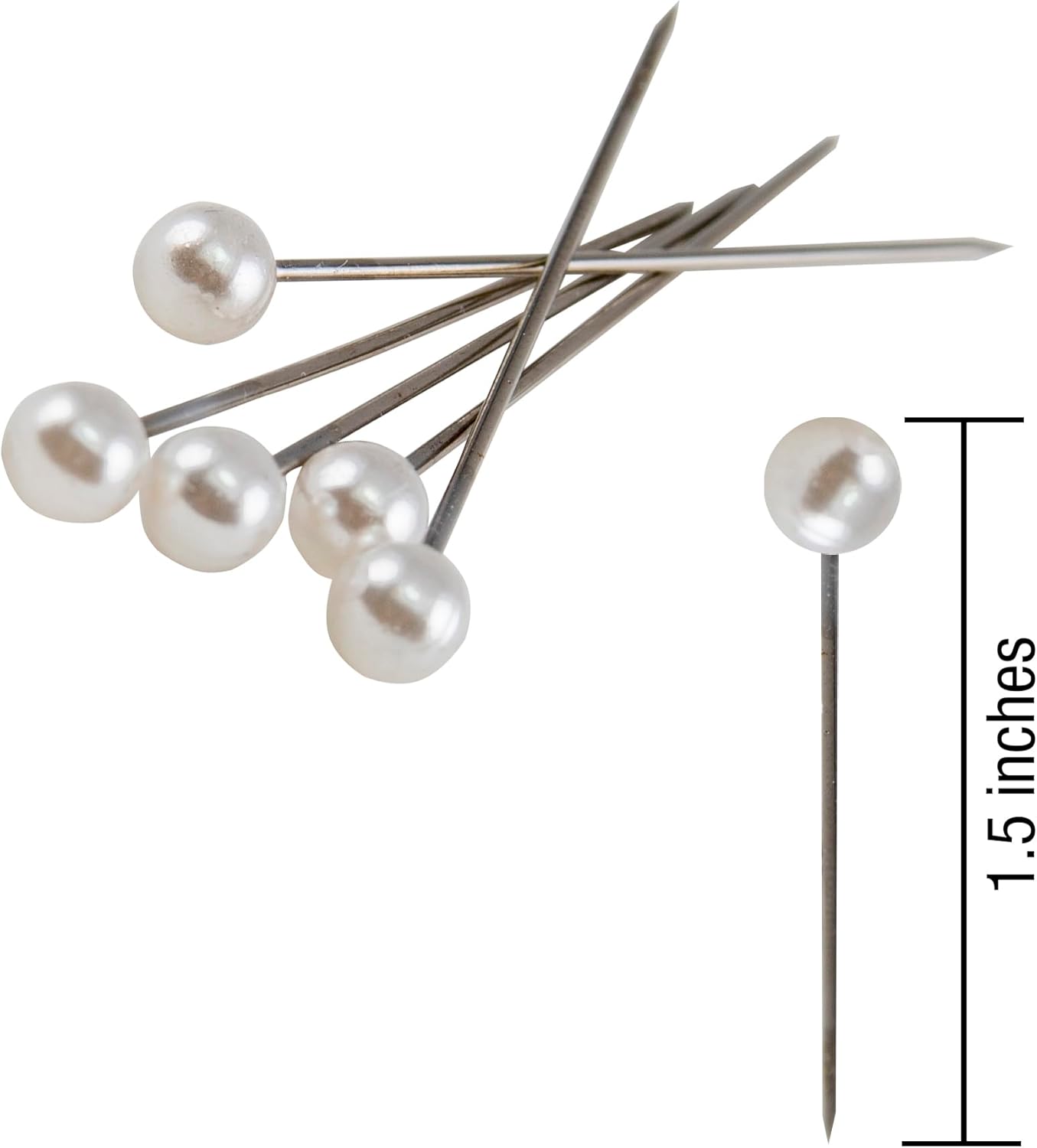 Set of pearl-headed pins with a measurement label on a white background