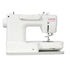 A white Singer sewing machine with a gray base plate, shown from a side profile view against a solid white background.