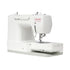 A white Singer sewing machine photographed from a three-quarters angle against a solid white background.