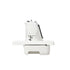 A white sewing machine with a black guide rail, shown from a front-three-quarter angle on a solid white background.