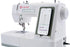A white Singer Smart Heavy Duty sewing machine with a built-in smartphone display showing an app interface, photographed on a clean white background.