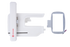 Singer embroidery machine attachment set featuring a white embroidery hoop and a white module with a red Singer logo, shown on a solid white background.