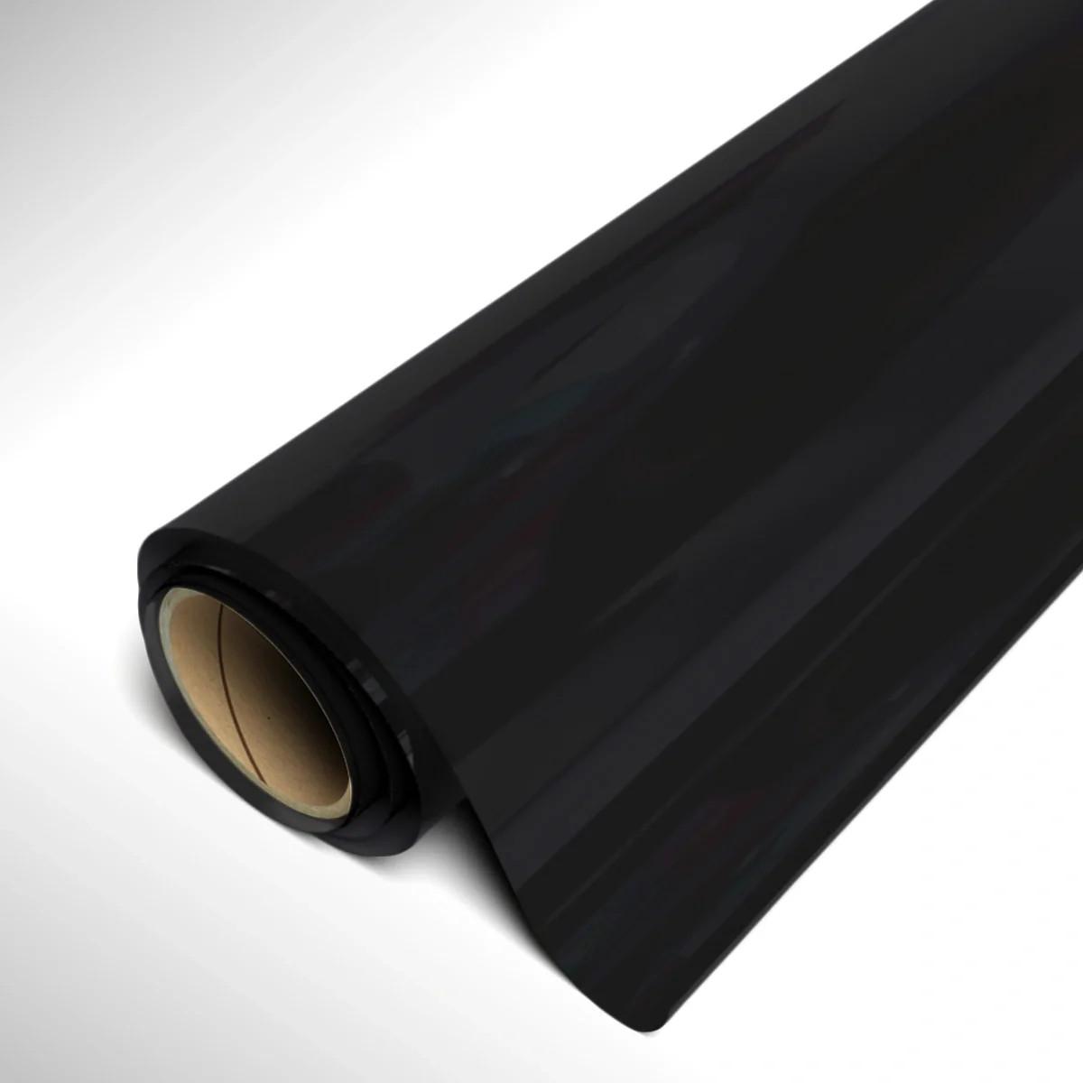 Roll of black vinyl wrap on a white background