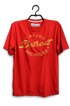 Red t-shirt with 'Metro Detroit Michigan' text on a hanger