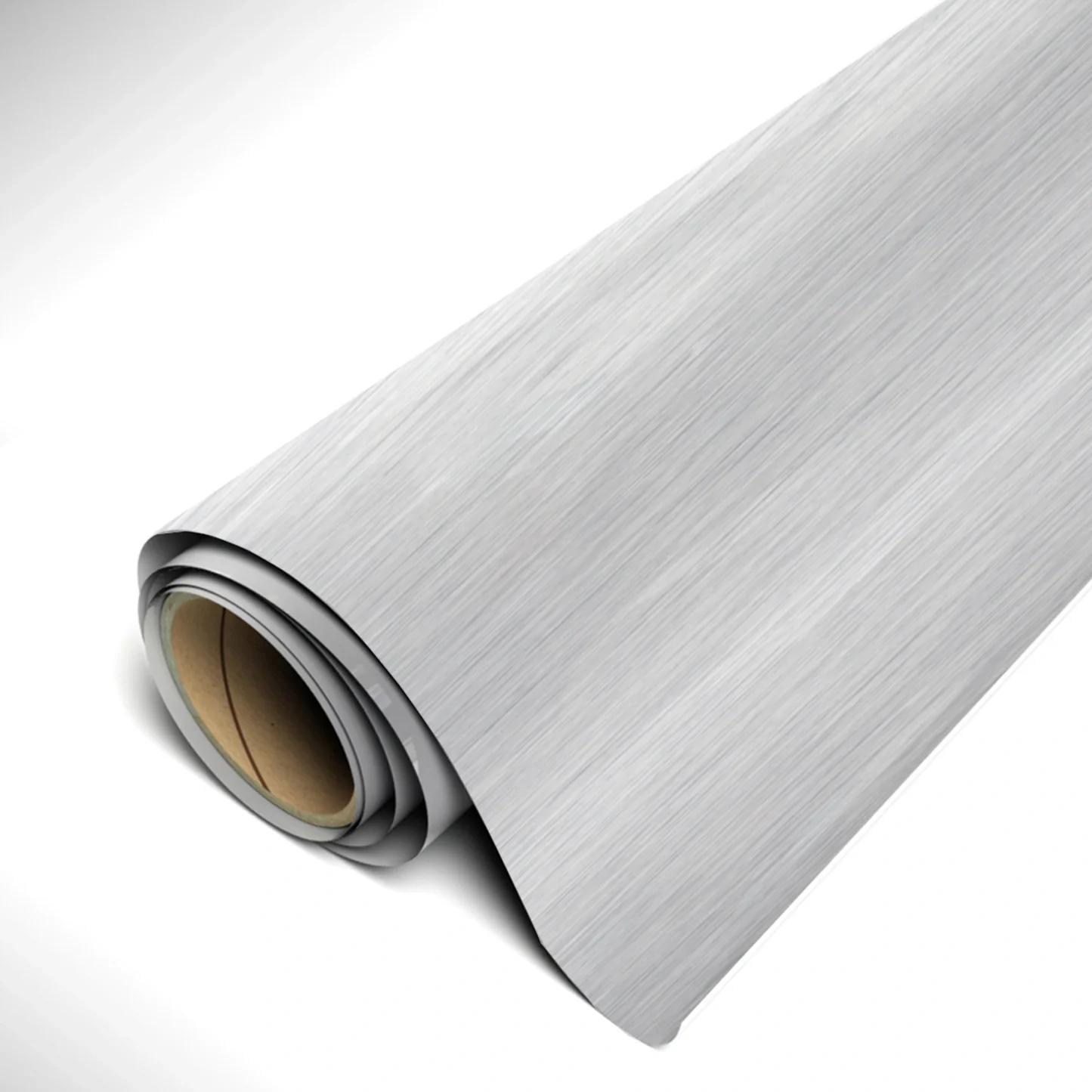 Roll of textured silver vinyl on a white background