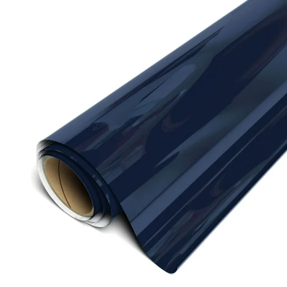 Roll of blue vinyl wrap on a white background