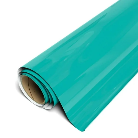 Roll of teal vinyl wrap on a white background