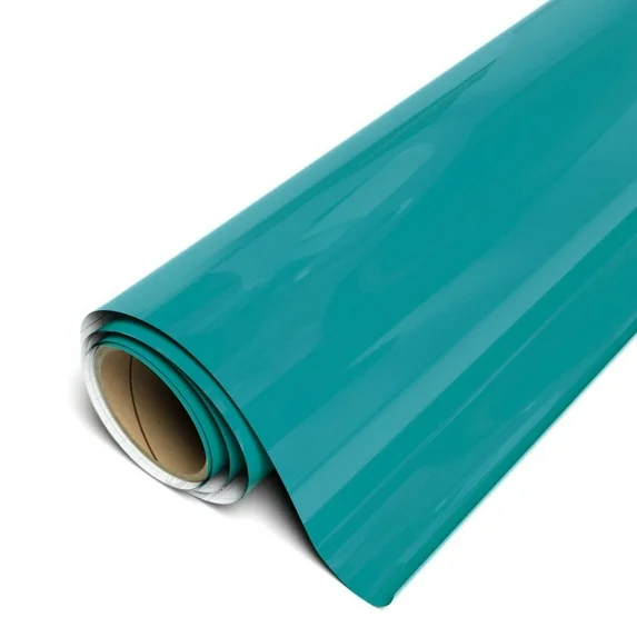 Roll of teal vinyl wrap on a white background