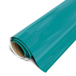 Roll of teal vinyl wrap on a white background
