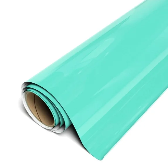 Roll of teal vinyl wrap on a white background