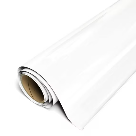 Roll of white vinyl wrap on a white background