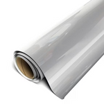 Roll of silver vinyl wrap on a white background