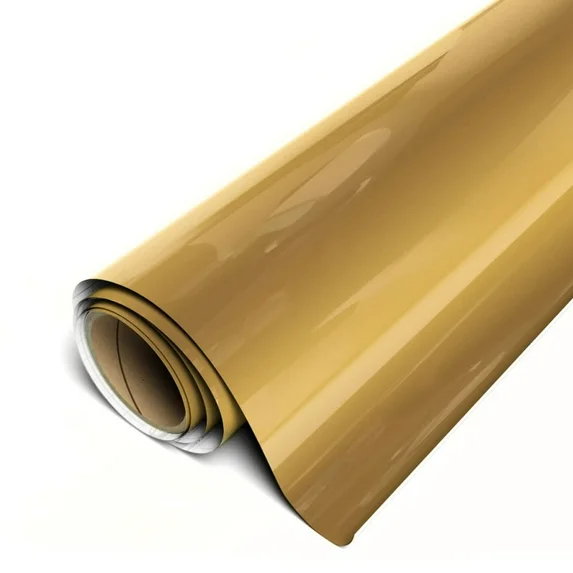 Roll of gold vinyl wrap on a white background