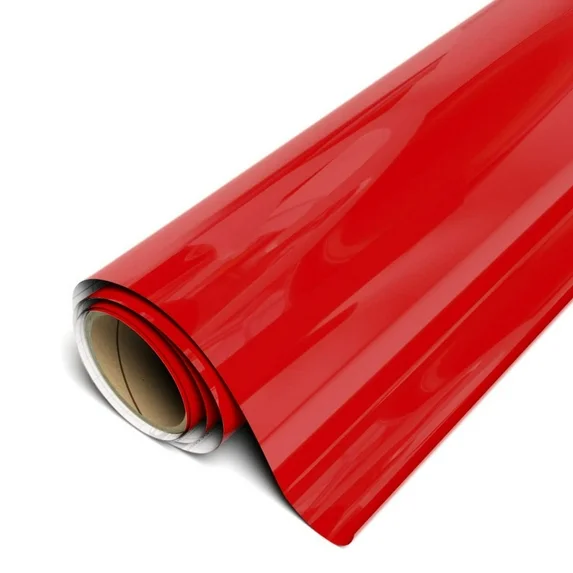 Roll of red vinyl wrap on a white background