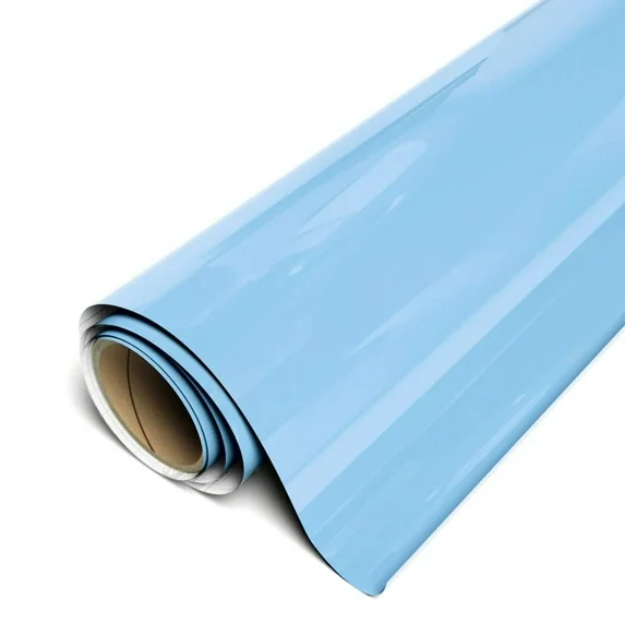 Roll of light blue vinyl wrap on a white background