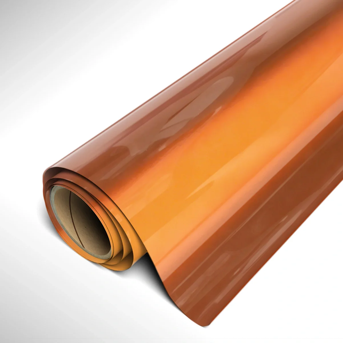 Roll of orange vinyl wrap on a white background