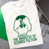 White tank top with green graphic and text on a gray surface