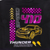 Black t-shirt with a car graphic and text on a black background