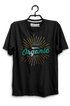 Black t-shirt with '100% Organic' text and sunburst design on a hanger with Siser label.