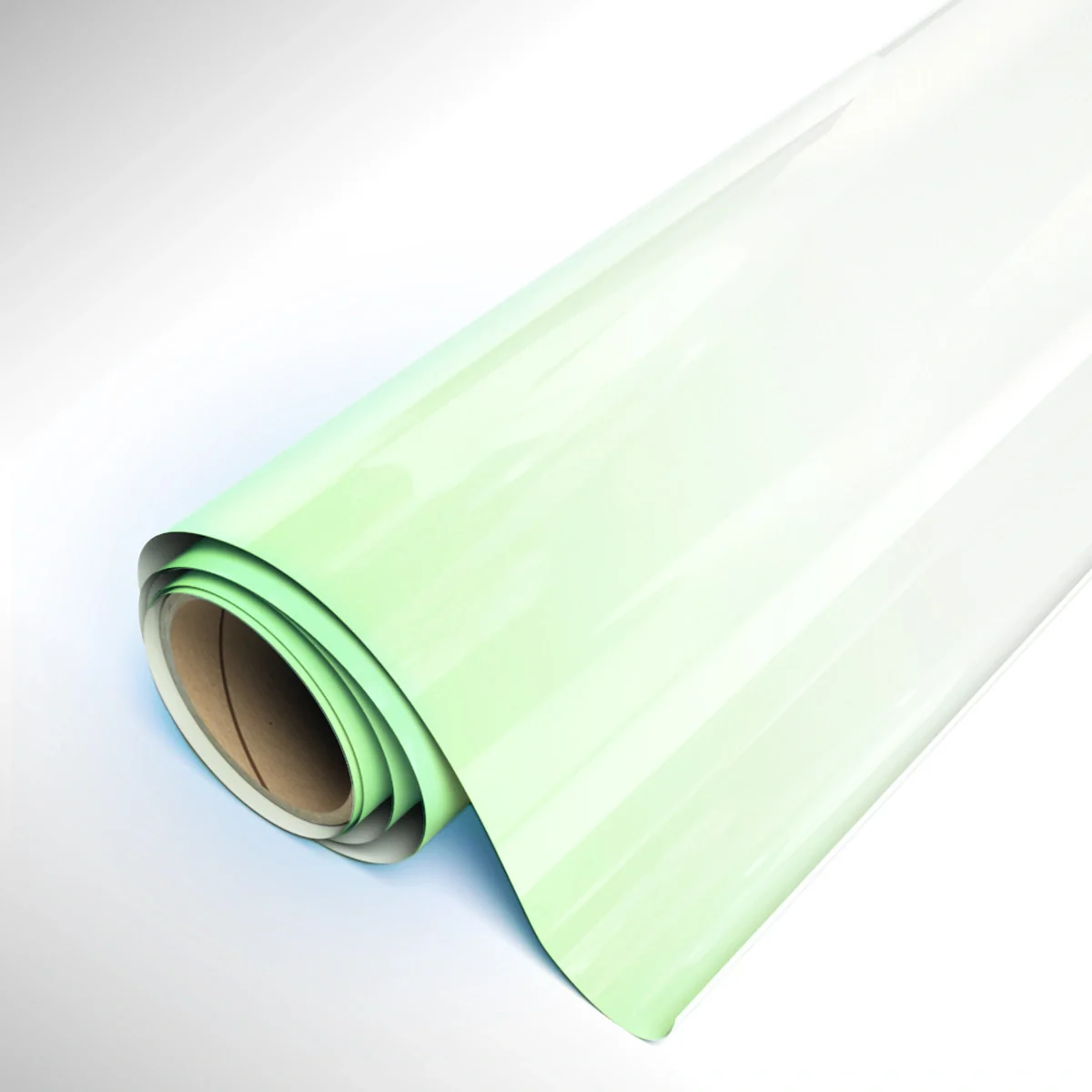 Roll of green vinyl wrap on a white background