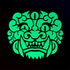 Glowing green dragon head design on a black background
