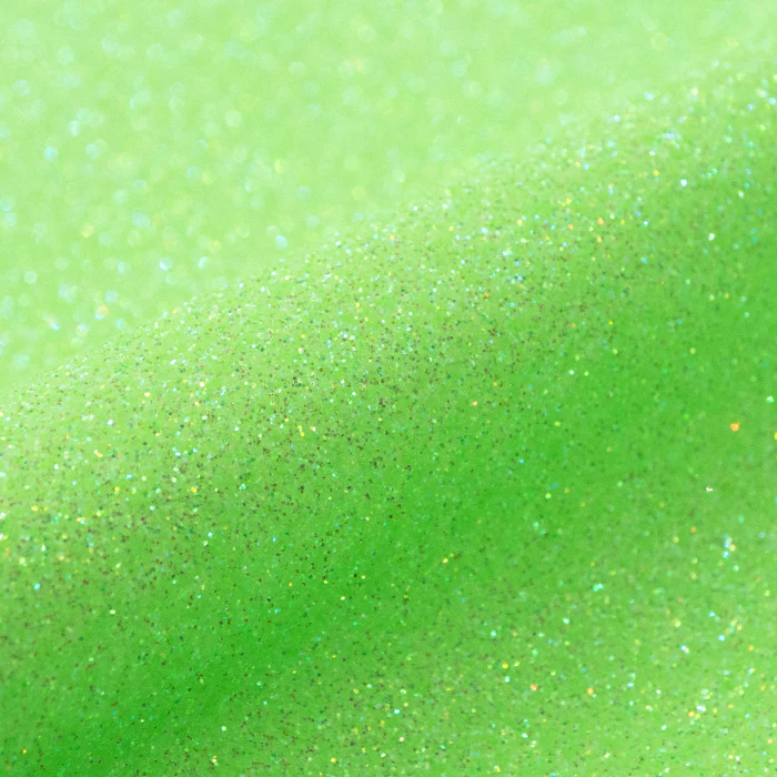 Close-up of a green glittery vinyl