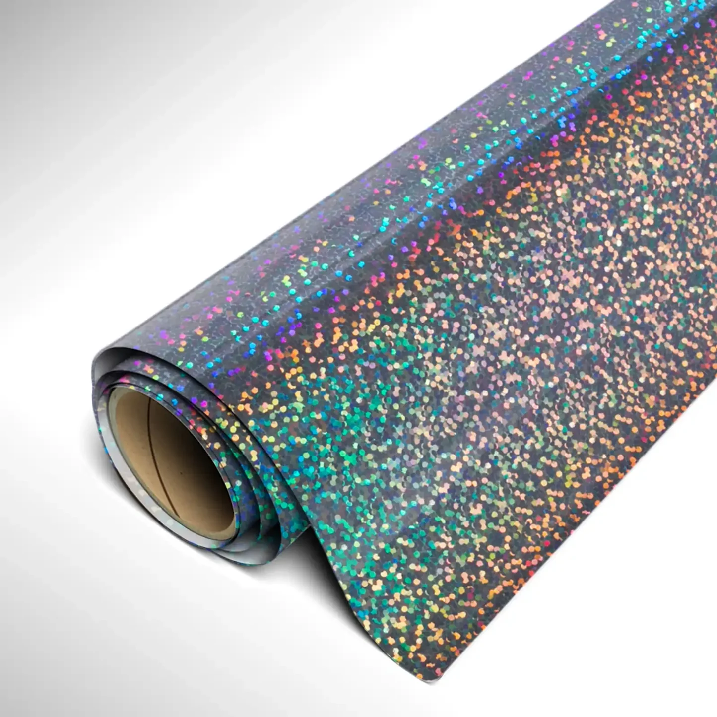 Roll of colorful glittery vinyl on a white background