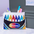 Pencil case with colorful crayon design and 'Oliver' text, containing markers.