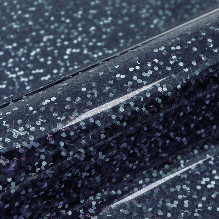 Close-up of dark blue vinyl with glittery texture