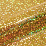 Close-up of a glittery vinyl with multicolored sequins on a gold background