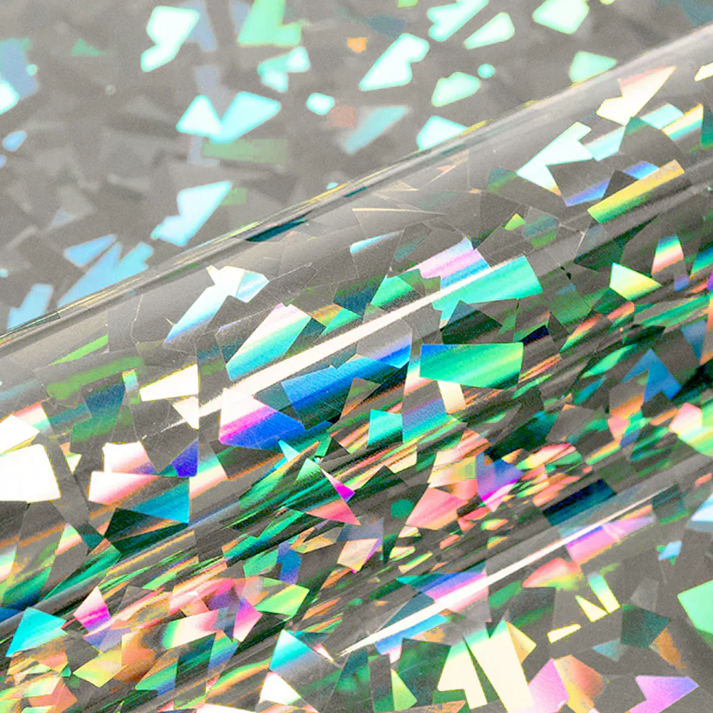 Holographic vinyl with iridescent colors and a reflective surface