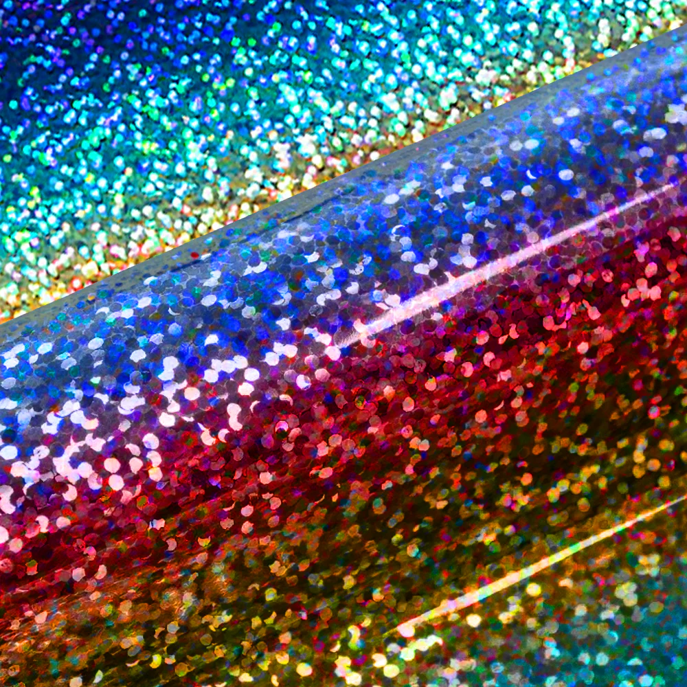 Multicolored glittery vinyl with a rainbow effect