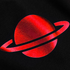 Red planet with rings on a black background