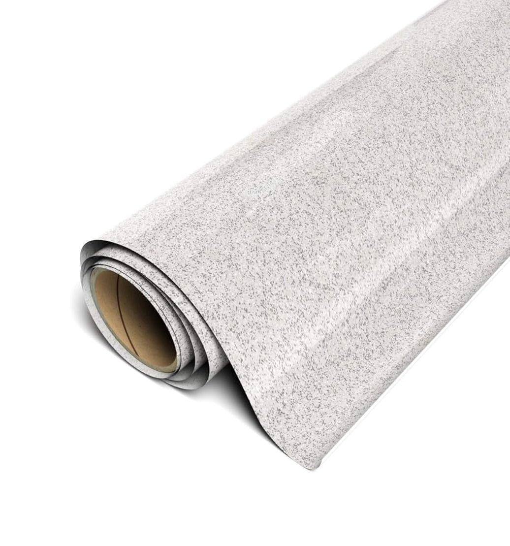 Roll of textured gray vinyl wrap on a white background