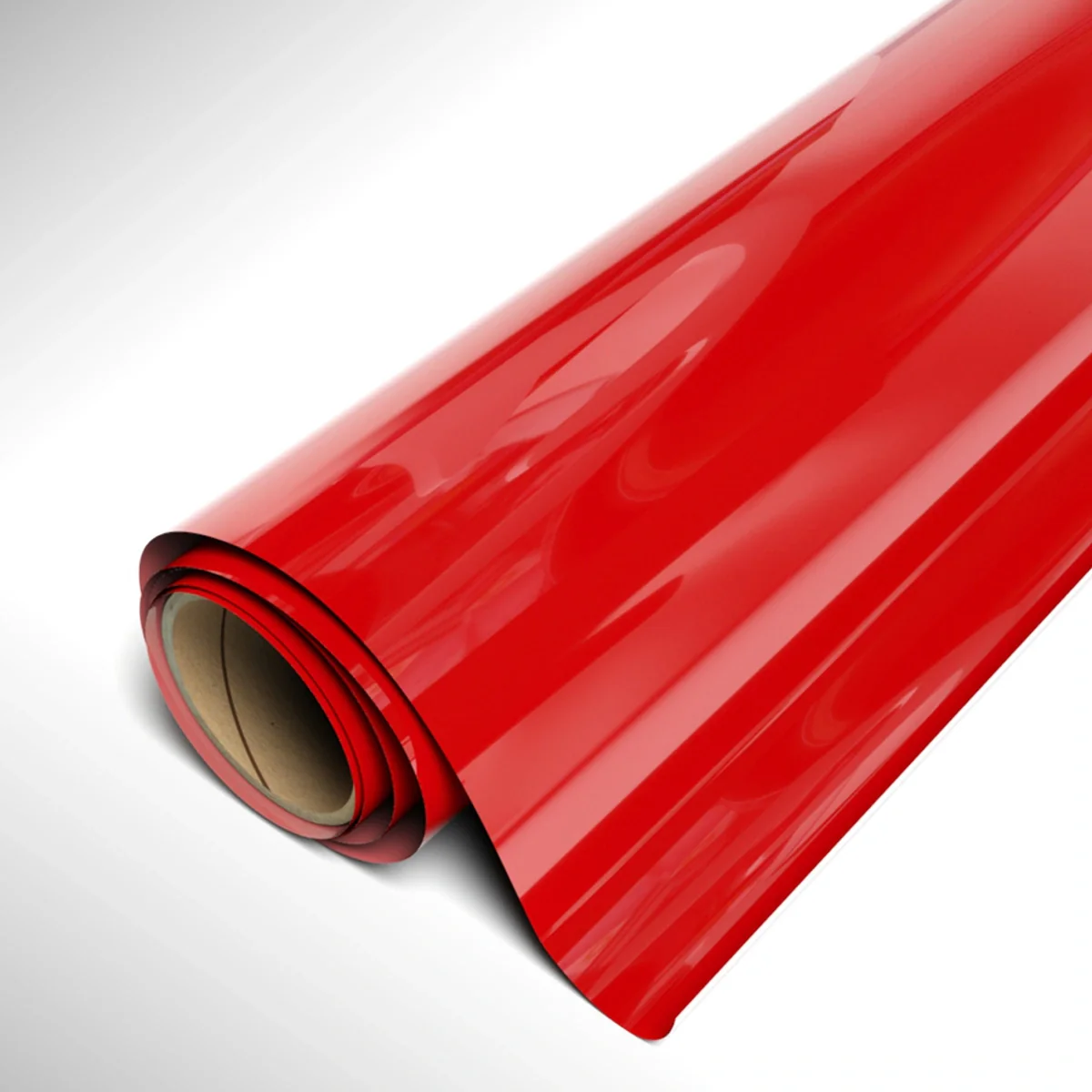 Roll of red vinyl wrap on a white background