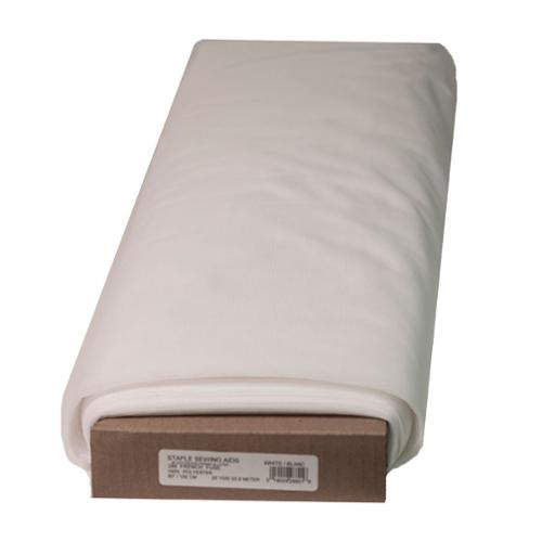 A folded roll of white sewing mesh fabric mounted on a brown cardboard core, shown against a plain white background.