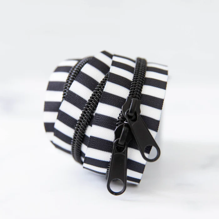 Stitch Supply Co. Black & White Striped 30" Zipper Black SSCZ05