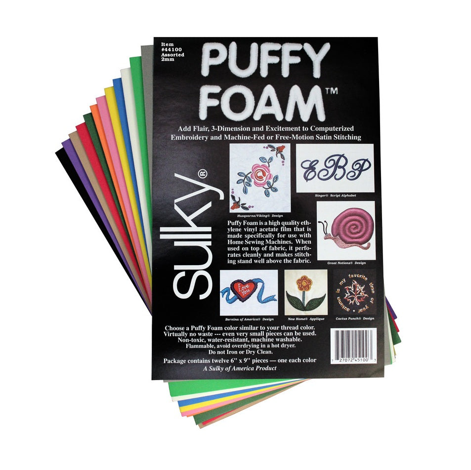 Sulky 2mm Puffy Embroidery Foam Assorted Colors 12pk 44100
