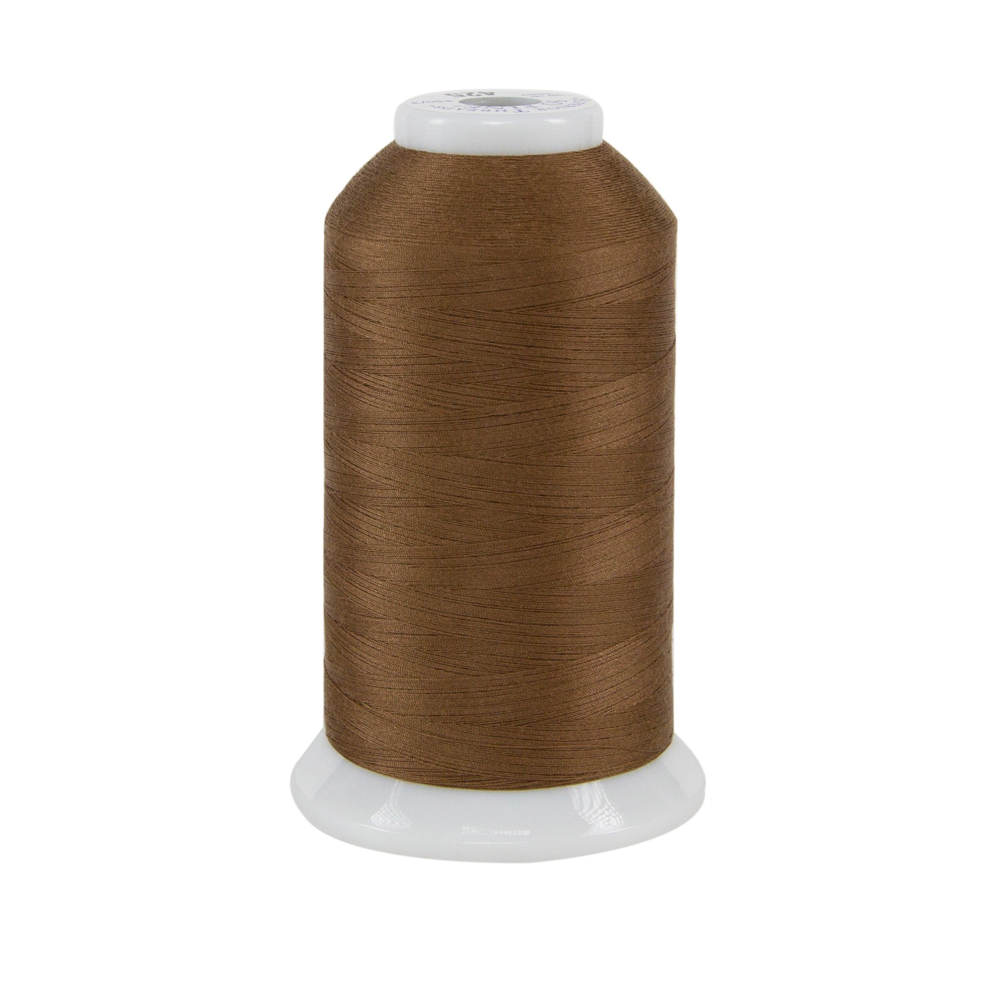 Brown spool of thread on a white background