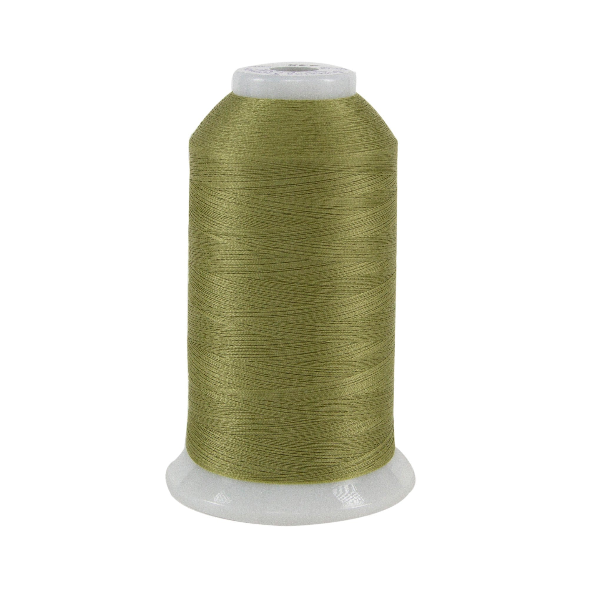 Spool of green thread on a white background
