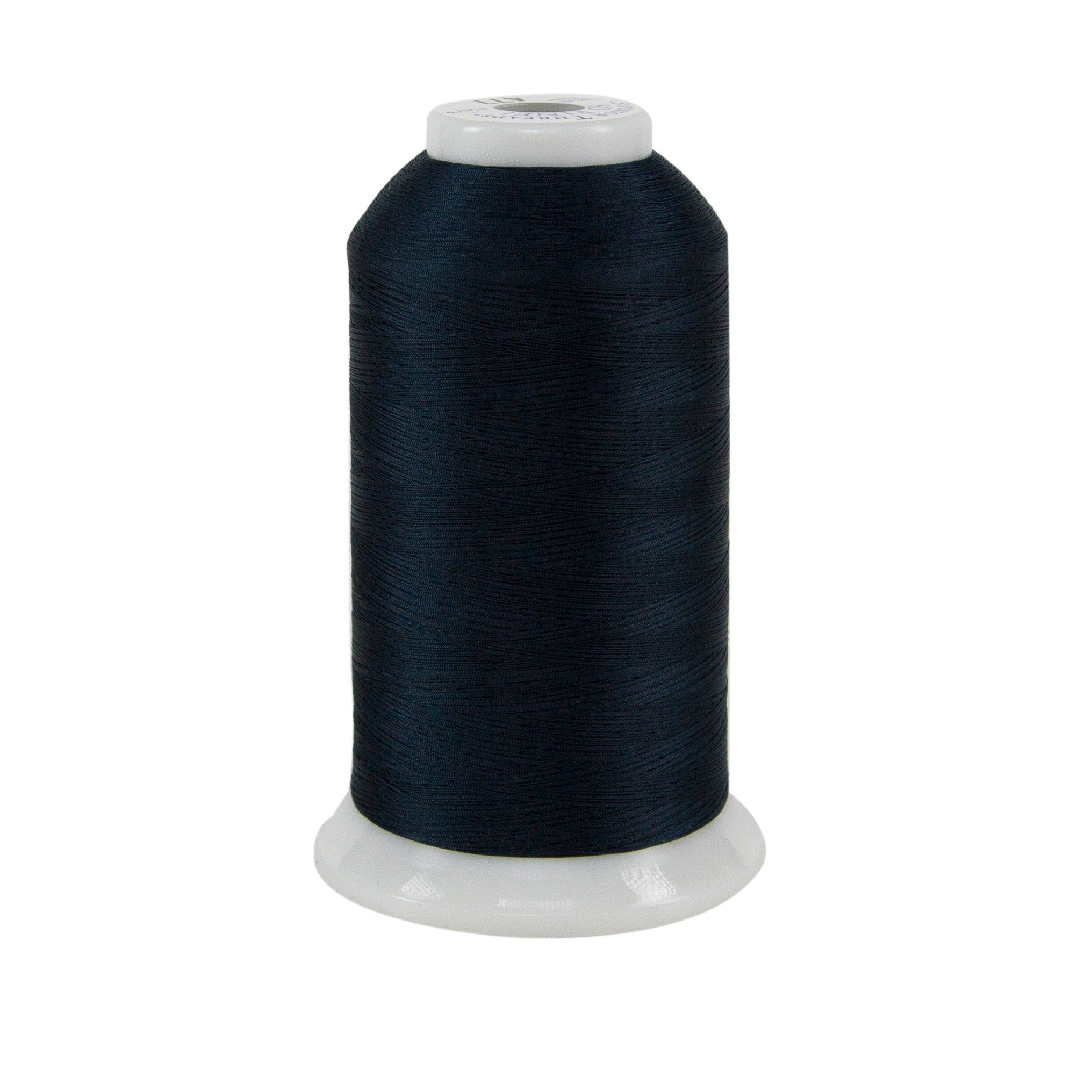 Spool of dark blue thread on a white background