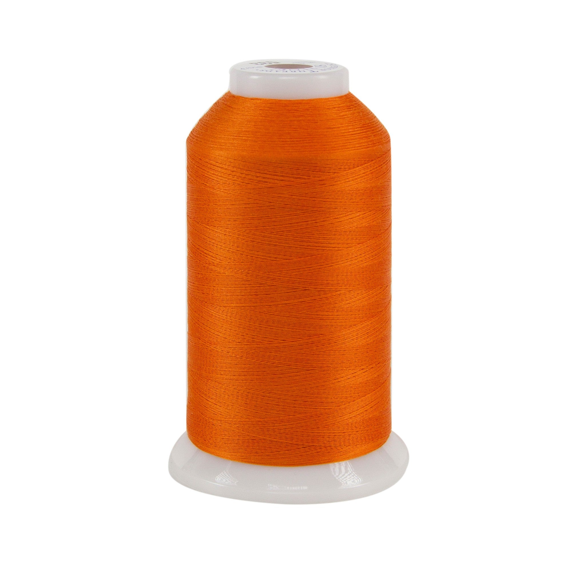 Spool of orange thread on a white background