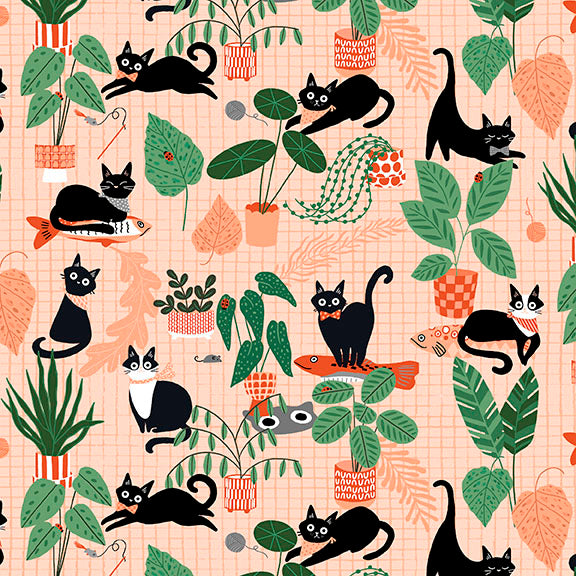 Fabric Lumin Tide + Loom Coral Kitties in the Conservatory by the Quarter Yard T105-001-489